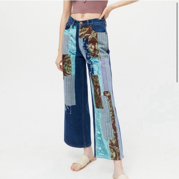 BDG Boho Velvet Denim Patchwork Hippie Relaxed Fit Jean Jacquard - Picture 2 of 10